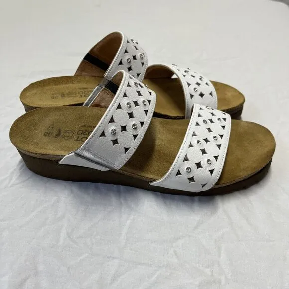 Naot Shoes Susan Womens 38EU 7 US White Leather Studded Cork Wedge Sandals Strap