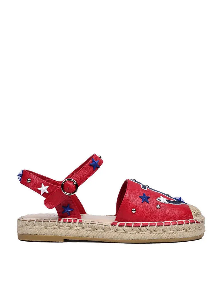 Nautical Leather Espadrille Flats, Red