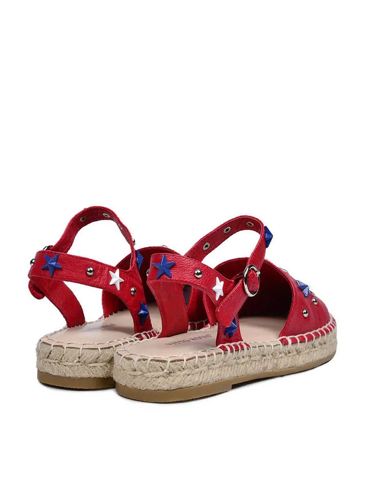 Nautical Leather Espadrille Flats, Red