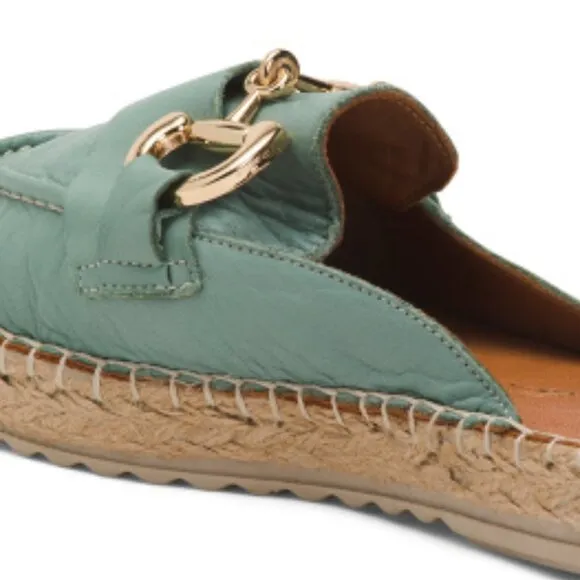 NEW 42 GOLD Leather Anri Espadrille Flats mint for women 462tn