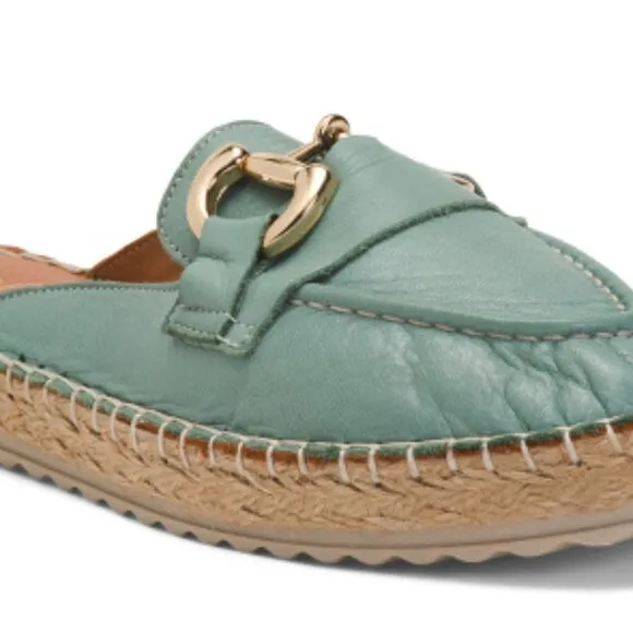 NEW 42 GOLD Leather Anri Espadrille Flats mint for women 462tn