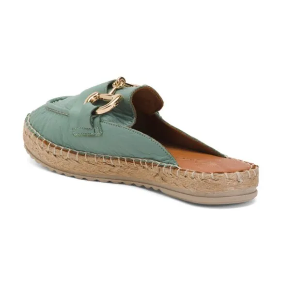 NEW 42 GOLD Leather Anri Espadrille Flats mint for women 462tn