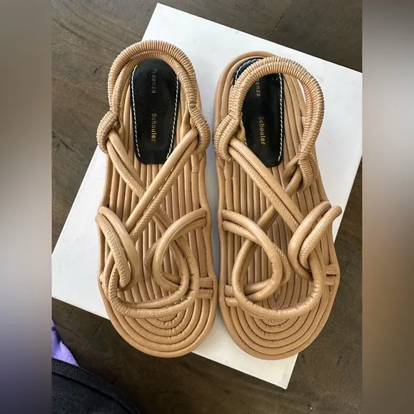 New $595 Proenza Schouler Cable Sandals Khaki Size 39 EU / 9 US New In Box