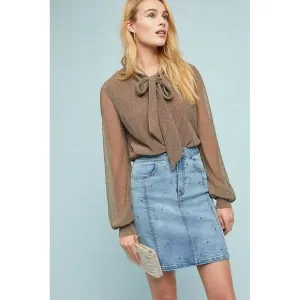 New Anthropologie Stud Embellished Denim Mini Skirt by Steele $198 SMALL