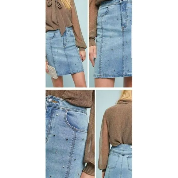 New Anthropologie Stud Embellished Denim Mini Skirt by Steele $198 SMALL