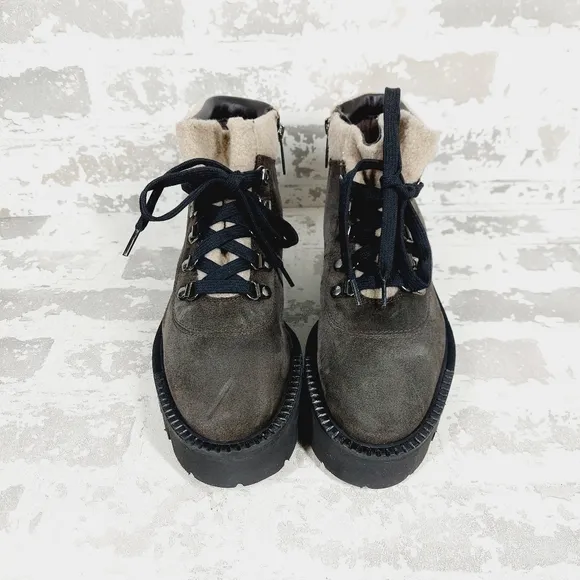 NEW Aquatalia Angie Suede &amp; Recycled Cashmere Trim Lace Up Boots H252