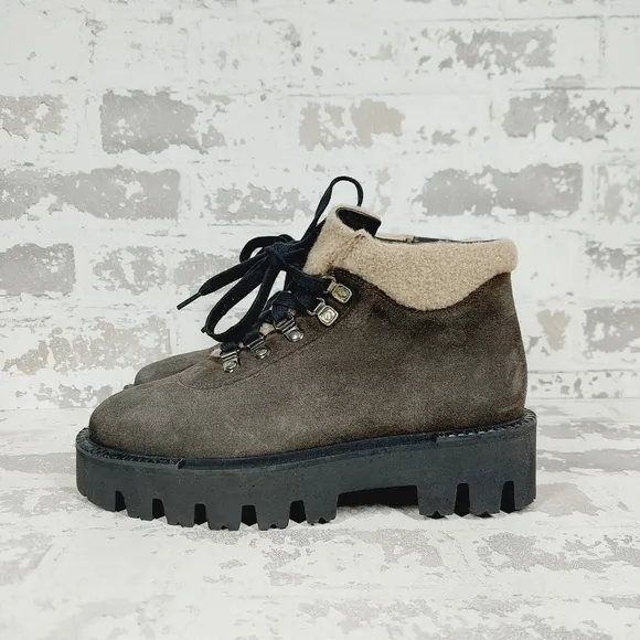 NEW Aquatalia Angie Suede &amp; Recycled Cashmere Trim Lace Up Boots H252