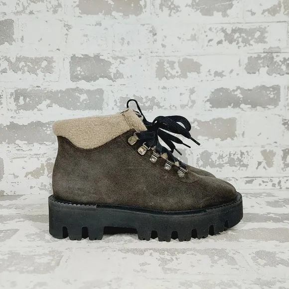 NEW Aquatalia Angie Suede &amp; Recycled Cashmere Trim Lace Up Boots H252
