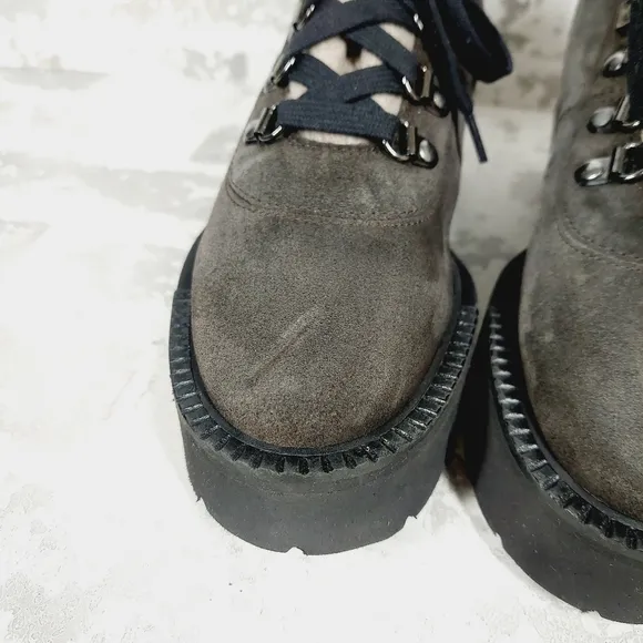 NEW Aquatalia Angie Suede &amp; Recycled Cashmere Trim Lace Up Boots H252