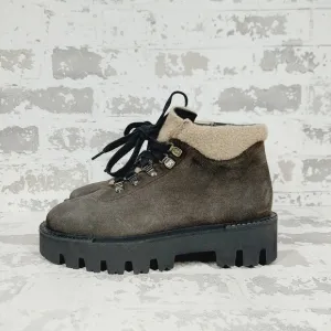 NEW Aquatalia Angie Suede &amp; Recycled Cashmere Trim Lace Up Boots H252
