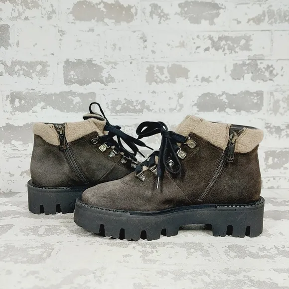 NEW Aquatalia Angie Suede &amp; Recycled Cashmere Trim Lace Up Boots H252