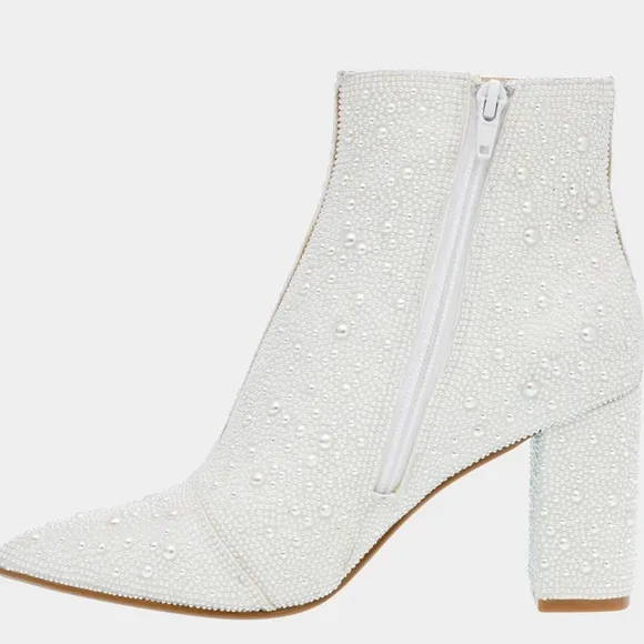NEW Betsey Johnson Women's Ivory Ankle Boots Pearl Embellishments $129