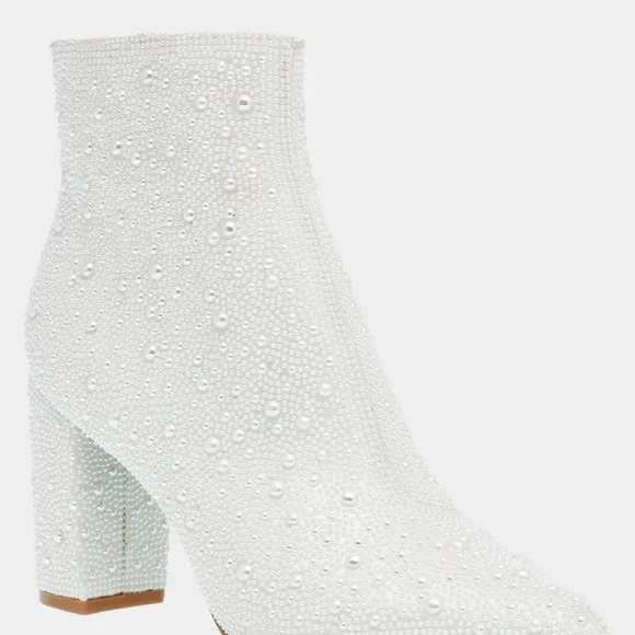 NEW Betsey Johnson Women's Ivory Ankle Boots Pearl Embellishments $129