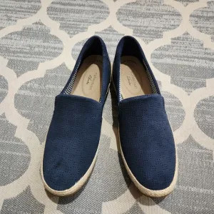 NEW CLARKS Danelly Rae Suede Espadrille Loafers size 7 navy/denim blue