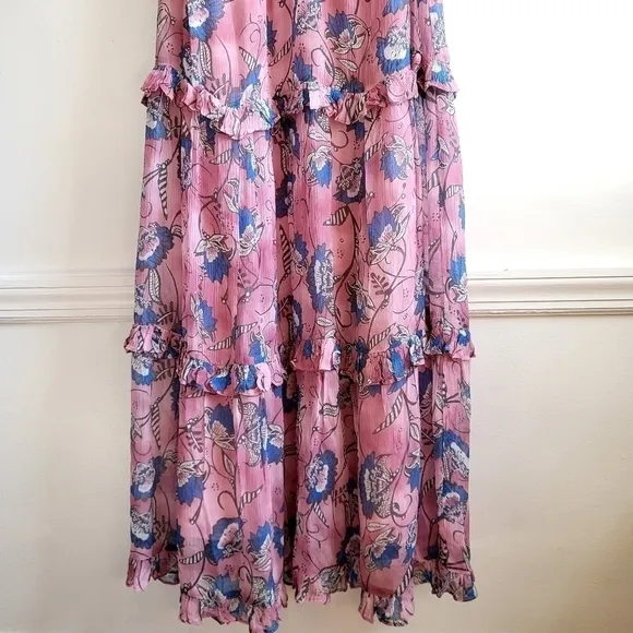New Cleobella Elena Ankle Barbie Pink Lotus Print Maxi Dress NWT Medium