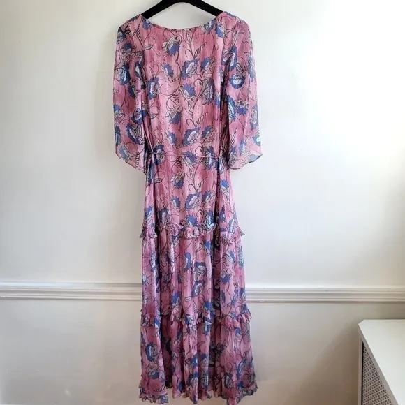 New Cleobella Elena Ankle Barbie Pink Lotus Print Maxi Dress NWT Medium