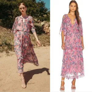 New Cleobella Elena Ankle Barbie Pink Lotus Print Maxi Dress NWT Medium