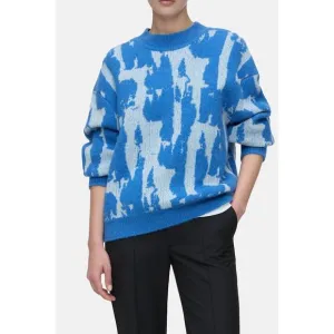 NEW CLOSED crew neck jacquard sweater in lake blue