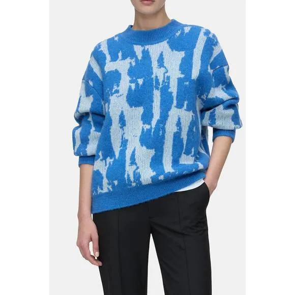 NEW CLOSED crew neck jacquard sweater in lake blue