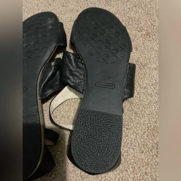New COACH Black Leather sandals size 8.5 new