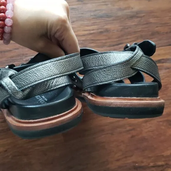 NEW Coach Dannie Gladiator Dark Chrome Pebble Leather Metallic Rivets Sandals 7