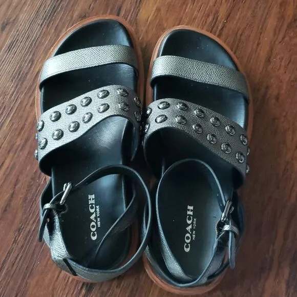 NEW Coach Dannie Gladiator Dark Chrome Pebble Leather Metallic Rivets Sandals 7