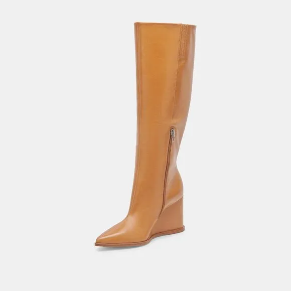 NEW DOLCE VITA Leather Bruce High Shaft Wedge Boots saddle for women 1065tn