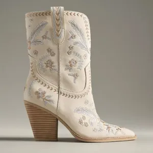 NEW Dolce Vita Sizes 8.5, 10 Women's Jessey Floral Stitched Western Boots, Cream