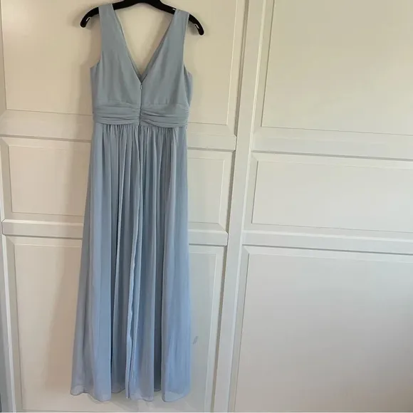 New! Dressy Collection shirred chiffon maxi dress gown misty blue 11948