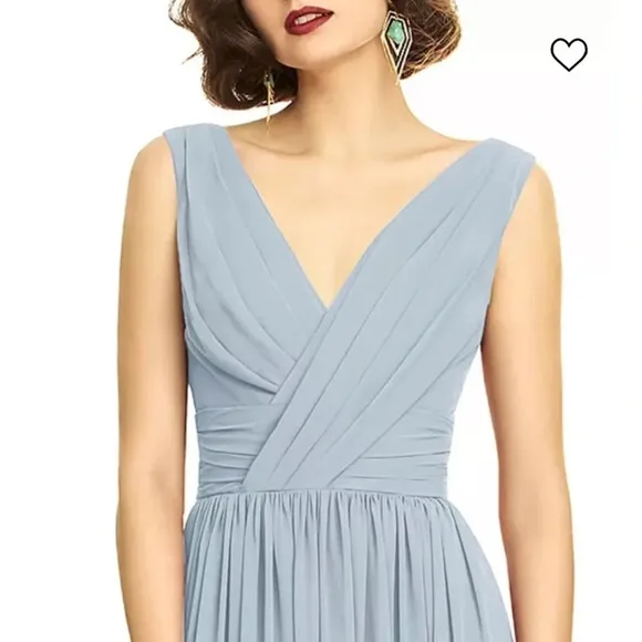 New! Dressy Collection shirred chiffon maxi dress gown misty blue 11948