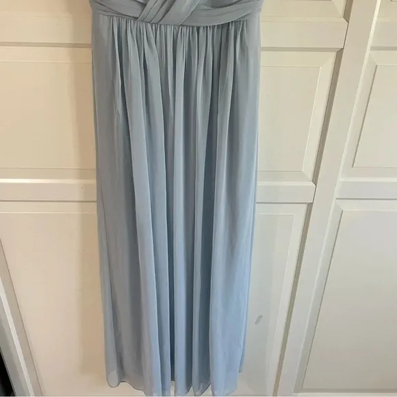 New! Dressy Collection shirred chiffon maxi dress gown misty blue 11948