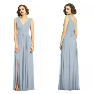 New! Dressy Collection shirred chiffon maxi dress gown misty blue 11948