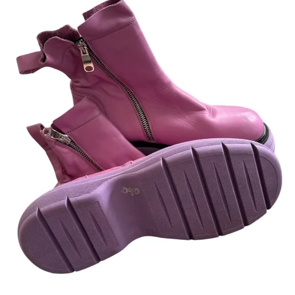 New! Free People Mara Leather Zip Moto Boots In Purple