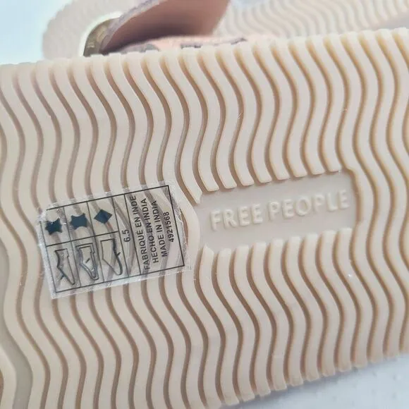 NEW Free People Revelry Studded Sandals 6.5 Brown Leather Slip-On Buckle Slides