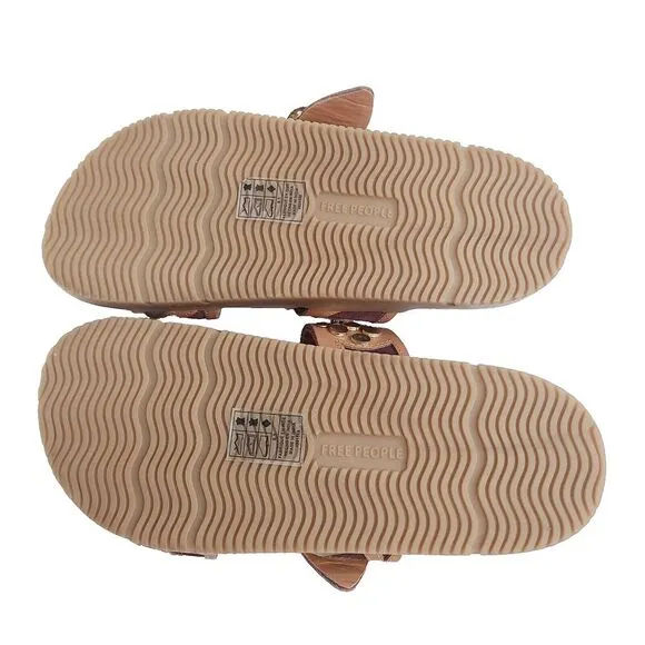 NEW Free People Revelry Studded Sandals 6.5 Brown Leather Slip-On Buckle Slides
