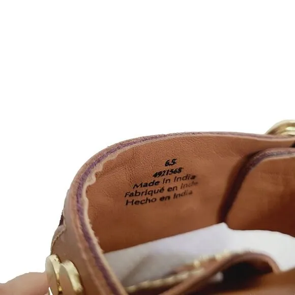 NEW Free People Revelry Studded Sandals 6.5 Brown Leather Slip-On Buckle Slides