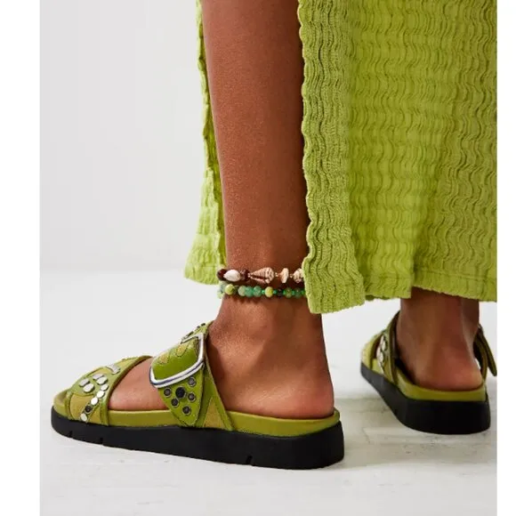 new FREE PEOPLE Revelry Studded Sandals / Olive Moss