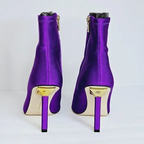 New! Good American Pointed Ankle Sock Shine Neoprene Purple Stiletto Boots