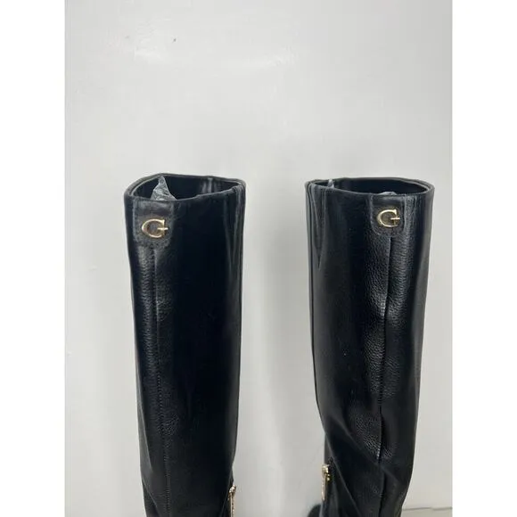 New Guess Women's Black Leather Lannie Knee High Boot Size 8