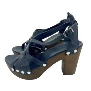 NEW HENRY BEGUELIN studded leather platform sandals in black