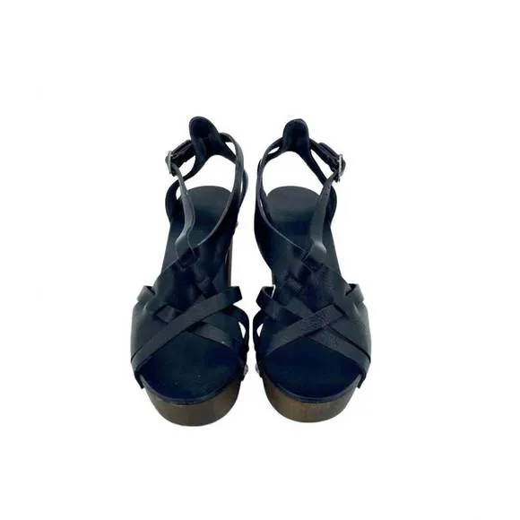 NEW HENRY BEGUELIN studded leather platform sandals in black