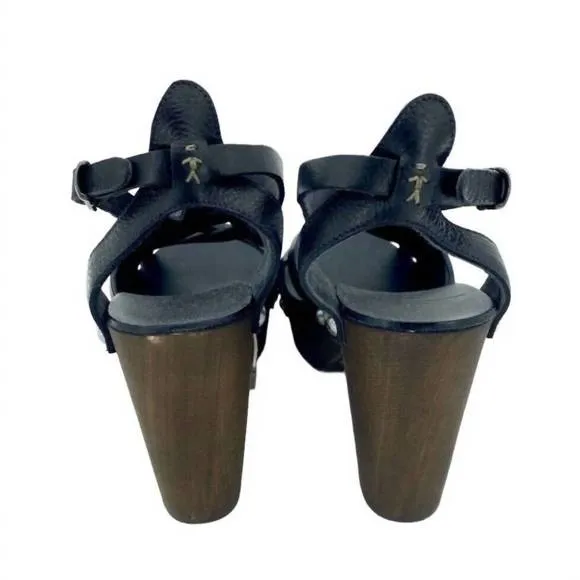 NEW HENRY BEGUELIN studded leather platform sandals in black