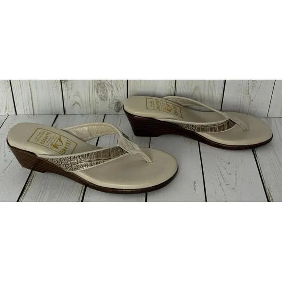 NEW Island Slipper Hawaii Leather Wedge Sz 6 Sandals Cream
