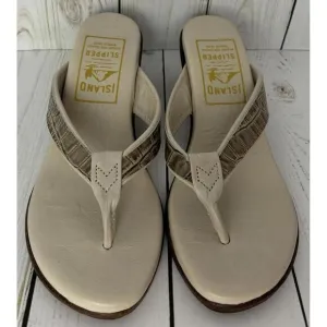 NEW Island Slipper Hawaii Leather Wedge Sz 6 Sandals Cream