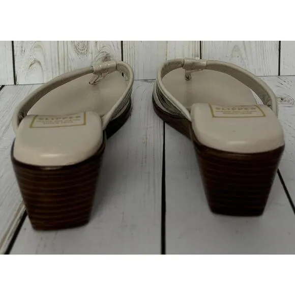 NEW Island Slipper Hawaii Leather Wedge Sz 6 Sandals Cream