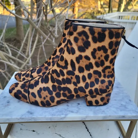 New! J Crew sz 7 7.5 Roxie Cap-toe Ankle Boots Calf Half Leopard Cheetah