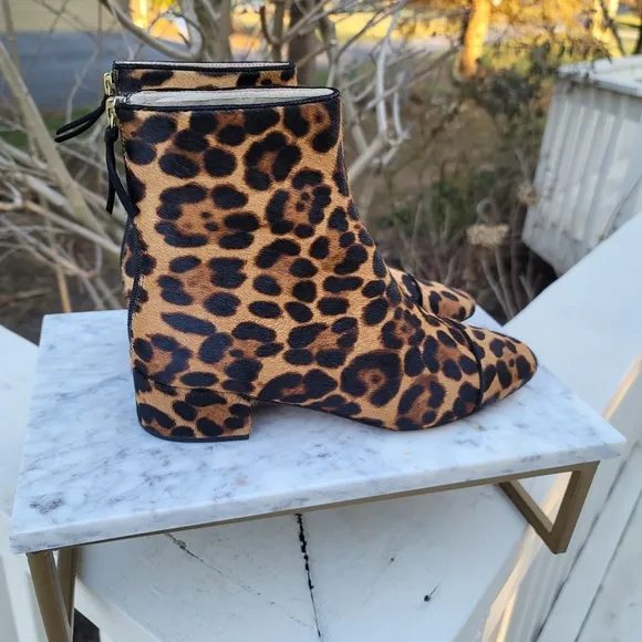 New! J Crew sz 7 7.5 Roxie Cap-toe Ankle Boots Calf Half Leopard Cheetah