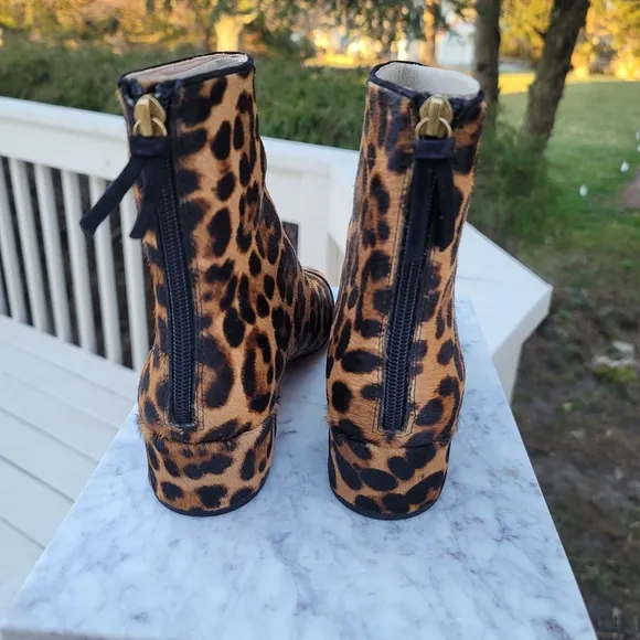 New! J Crew sz 7 7.5 Roxie Cap-toe Ankle Boots Calf Half Leopard Cheetah