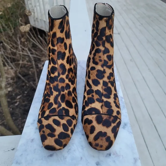 New! J Crew sz 7 7.5 Roxie Cap-toe Ankle Boots Calf Half Leopard Cheetah