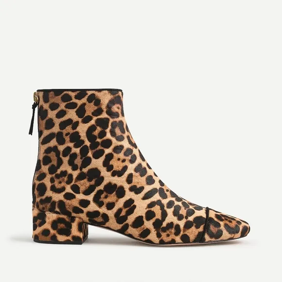 New! J Crew sz 7 7.5 Roxie Cap-toe Ankle Boots Calf Half Leopard Cheetah